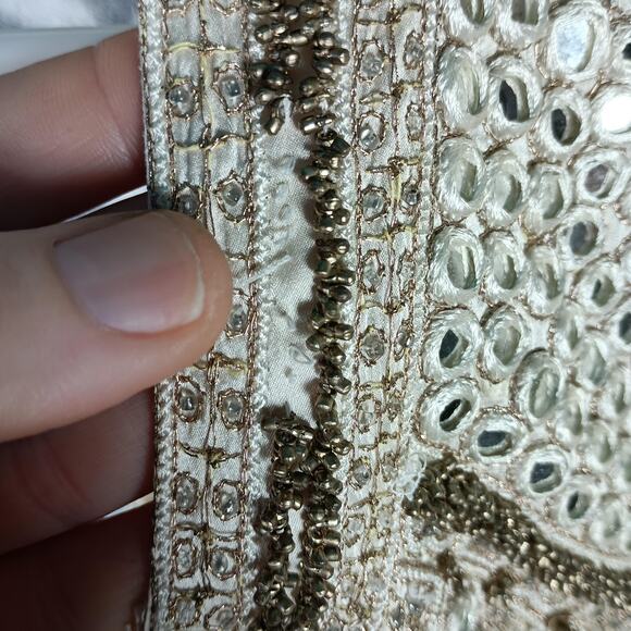 Beaded Mirror Halter Top Women Extra Small Gold Sleeveless Festival Boho Party - Picture 4 of 11